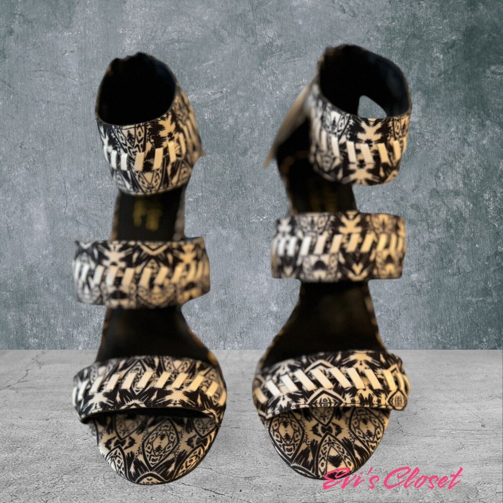 Nicole Miller Artelier  Miami Printed Block Heel Sandal Retro Bold Fabric Sz 10M - Picture 7 of 10